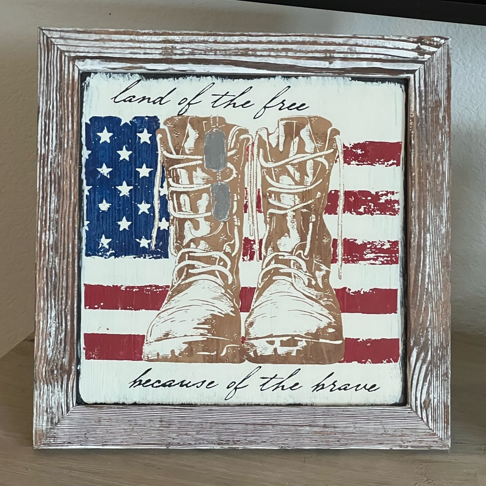 🇺🇸 Handmade Rustic Brown and Red, White & Blue, Military Tribute Wall Art